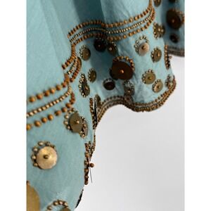 Debbie Shuchat Boho Festival Beaded Blue Embellished Midi Skirt Medium India